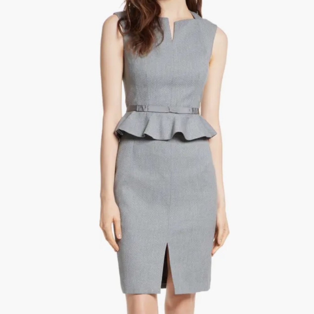 Ted Baker Nadaed Bow Detail Textured Peplum Dress